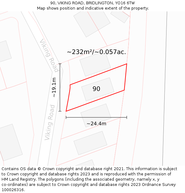 90, VIKING ROAD, BRIDLINGTON, YO16 6TW: Plot and title map