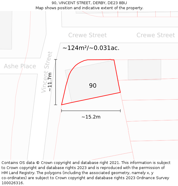 90, VINCENT STREET, DERBY, DE23 8BU: Plot and title map