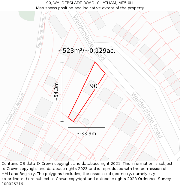 90, WALDERSLADE ROAD, CHATHAM, ME5 0LL: Plot and title map