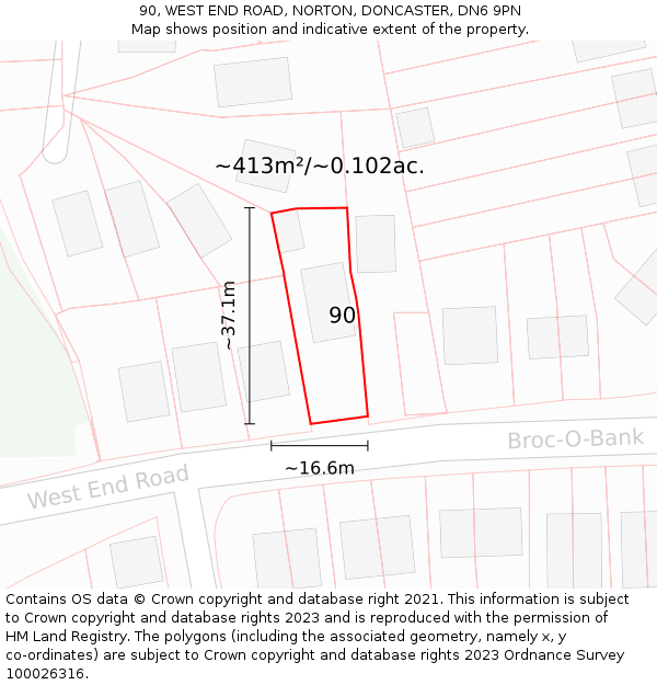 90, WEST END ROAD, NORTON, DONCASTER, DN6 9PN: Plot and title map