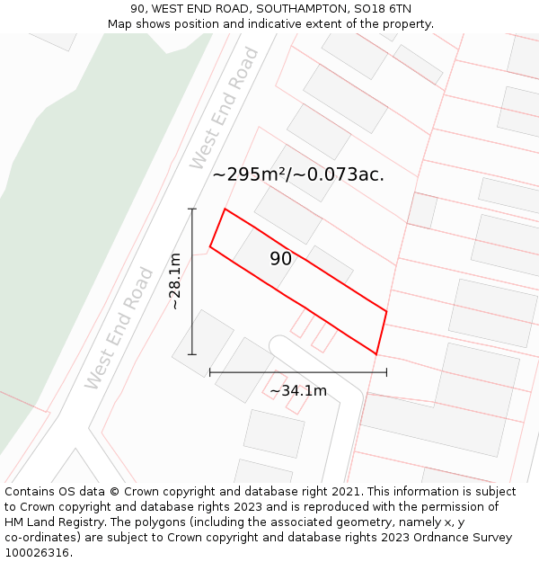 90, WEST END ROAD, SOUTHAMPTON, SO18 6TN: Plot and title map