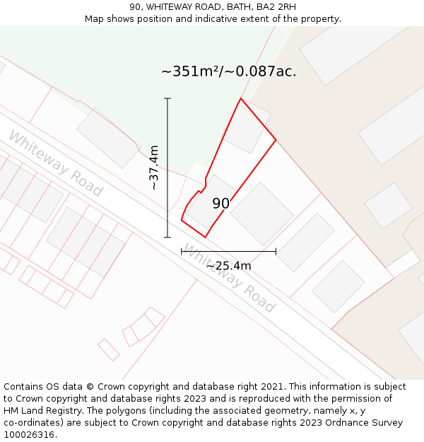 90, WHITEWAY ROAD, BATH, BA2 2RH: Plot and title map