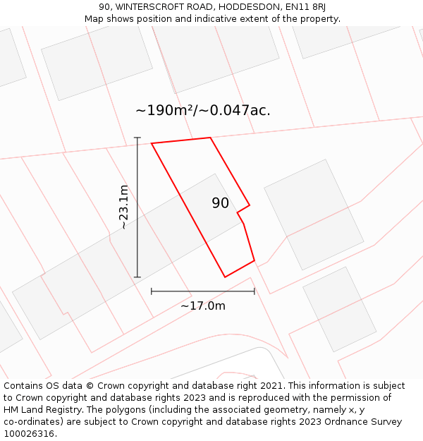 90, WINTERSCROFT ROAD, HODDESDON, EN11 8RJ: Plot and title map