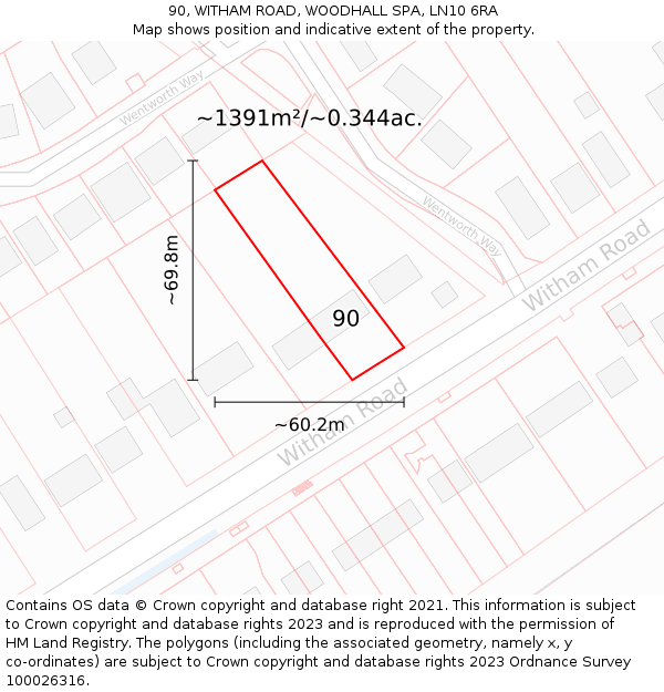 90, WITHAM ROAD, WOODHALL SPA, LN10 6RA: Plot and title map