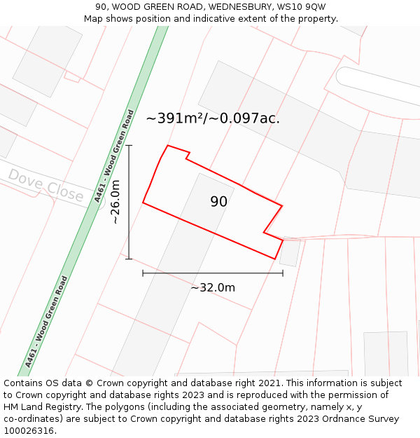 90, WOOD GREEN ROAD, WEDNESBURY, WS10 9QW: Plot and title map