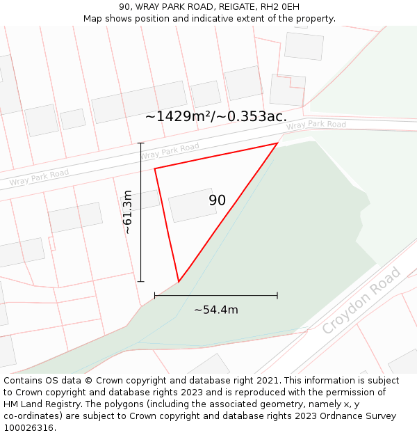 90, WRAY PARK ROAD, REIGATE, RH2 0EH: Plot and title map