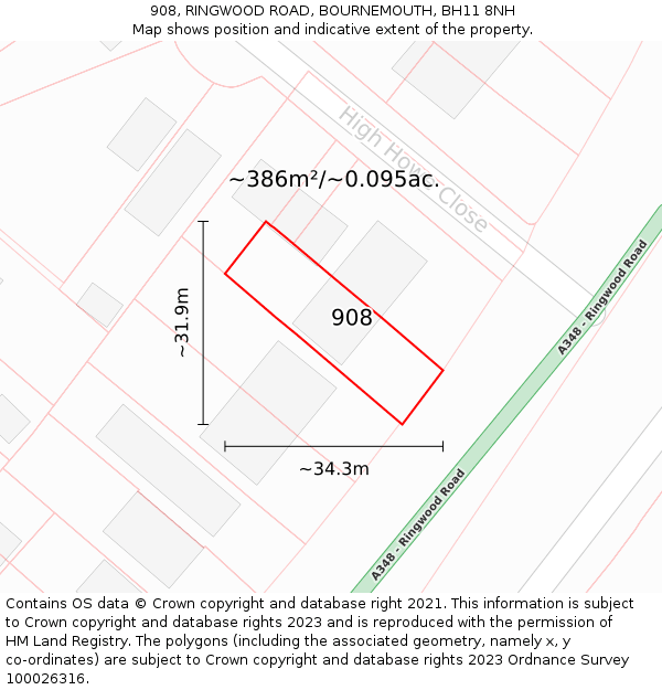 908, RINGWOOD ROAD, BOURNEMOUTH, BH11 8NH: Plot and title map