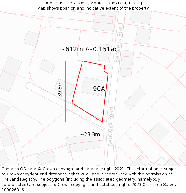 90A, BENTLEYS ROAD, MARKET DRAYTON, TF9 1LJ: Plot and title map