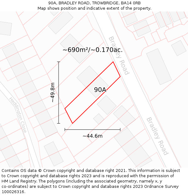 90A, BRADLEY ROAD, TROWBRIDGE, BA14 0RB: Plot and title map