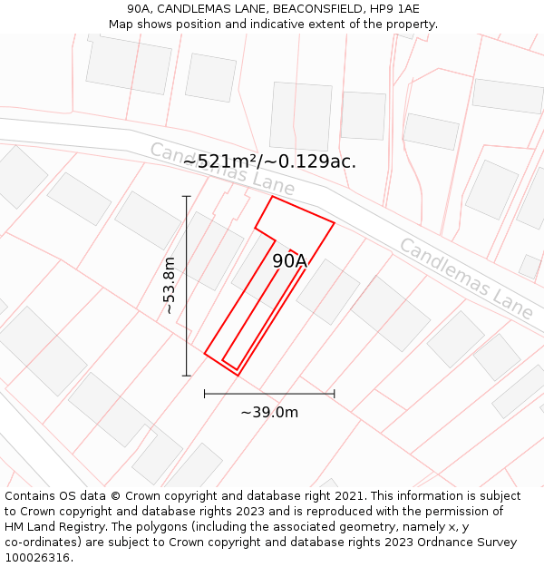 90A, CANDLEMAS LANE, BEACONSFIELD, HP9 1AE: Plot and title map