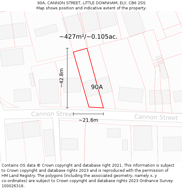 90A, CANNON STREET, LITTLE DOWNHAM, ELY, CB6 2SS: Plot and title map