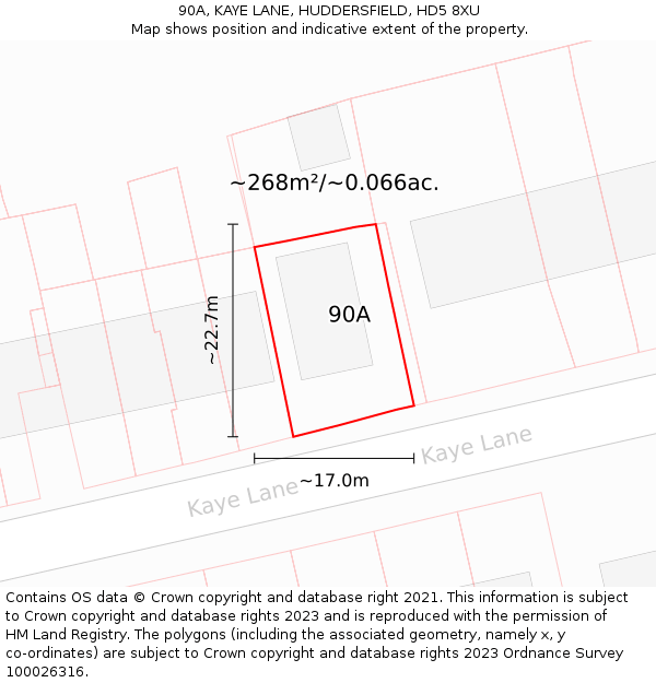 90A, KAYE LANE, HUDDERSFIELD, HD5 8XU: Plot and title map