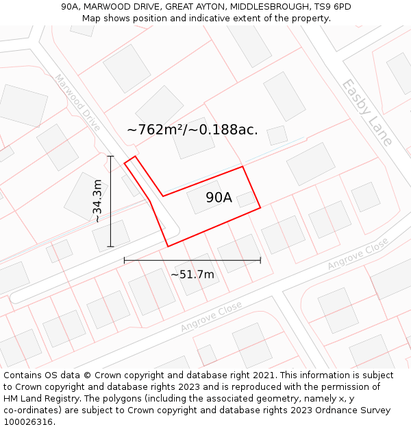 90A, MARWOOD DRIVE, GREAT AYTON, MIDDLESBROUGH, TS9 6PD: Plot and title map