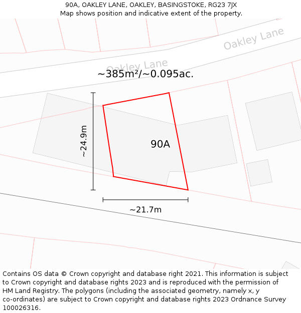 90A, OAKLEY LANE, OAKLEY, BASINGSTOKE, RG23 7JX: Plot and title map