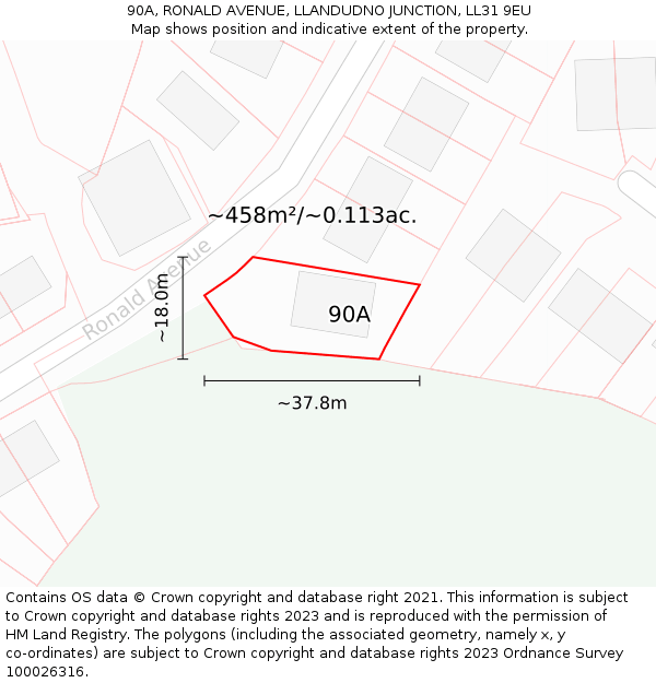 90A, RONALD AVENUE, LLANDUDNO JUNCTION, LL31 9EU: Plot and title map