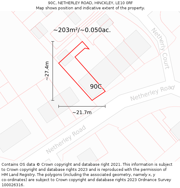 90C, NETHERLEY ROAD, HINCKLEY, LE10 0RF: Plot and title map