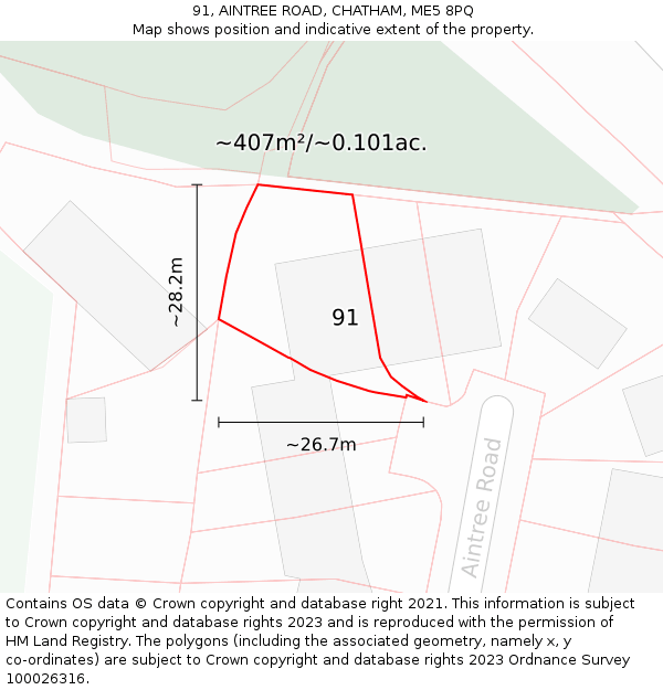 91, AINTREE ROAD, CHATHAM, ME5 8PQ: Plot and title map