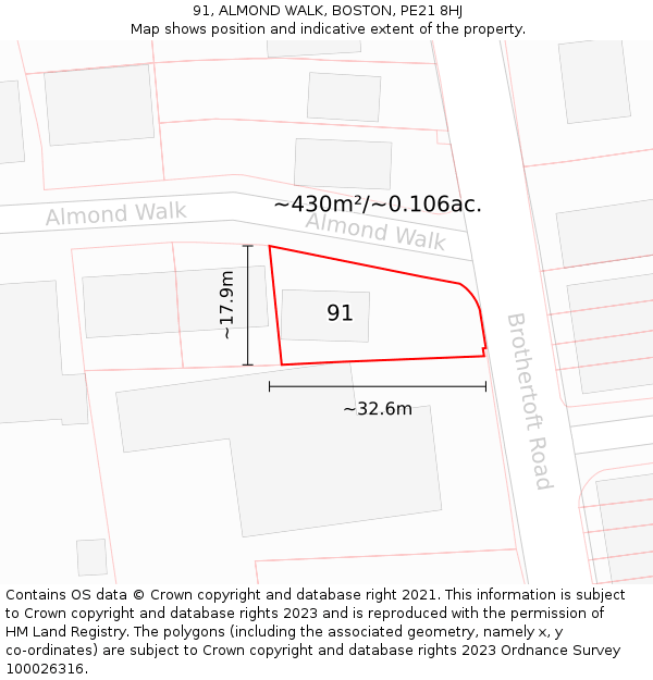 91, ALMOND WALK, BOSTON, PE21 8HJ: Plot and title map