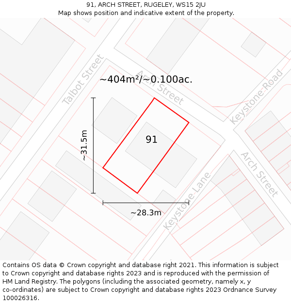 91, ARCH STREET, RUGELEY, WS15 2JU: Plot and title map