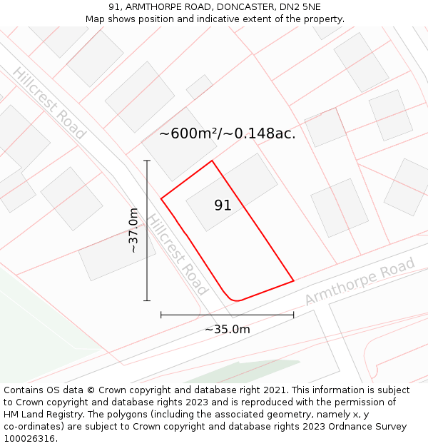 91, ARMTHORPE ROAD, DONCASTER, DN2 5NE: Plot and title map