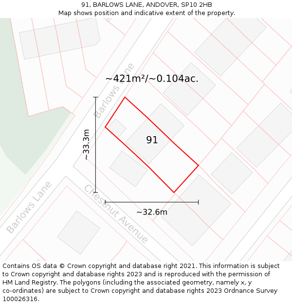 91, BARLOWS LANE, ANDOVER, SP10 2HB: Plot and title map