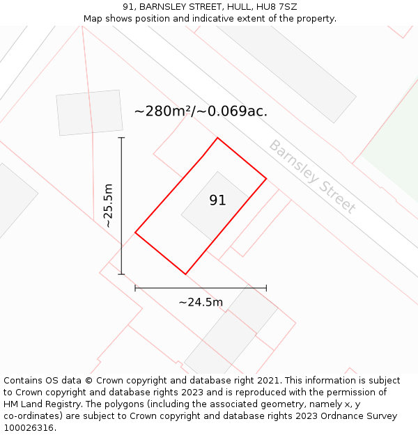 91, BARNSLEY STREET, HULL, HU8 7SZ: Plot and title map