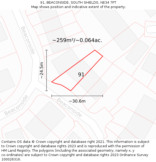 91, BEACONSIDE, SOUTH SHIELDS, NE34 7PT: Plot and title map