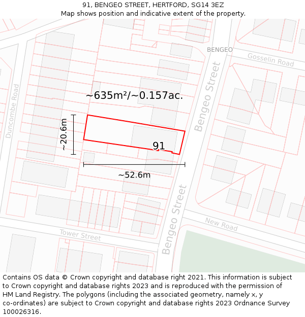 91, BENGEO STREET, HERTFORD, SG14 3EZ: Plot and title map