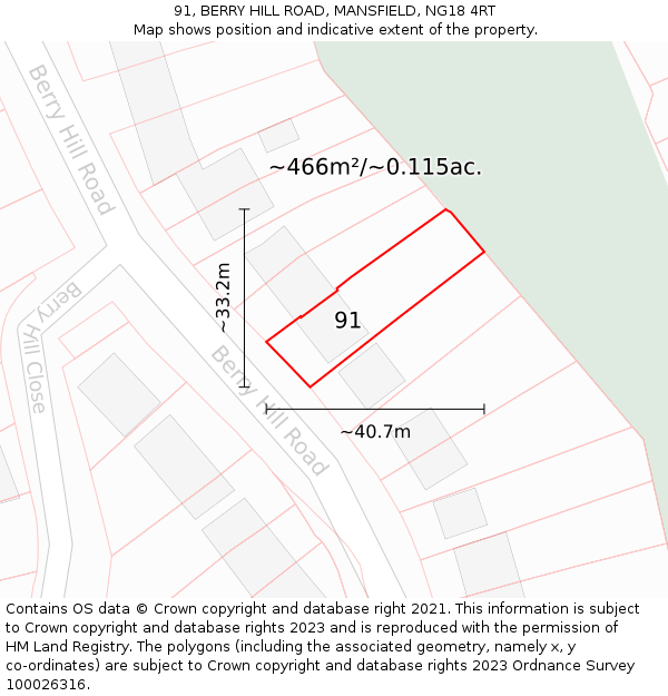 91, BERRY HILL ROAD, MANSFIELD, NG18 4RT: Plot and title map