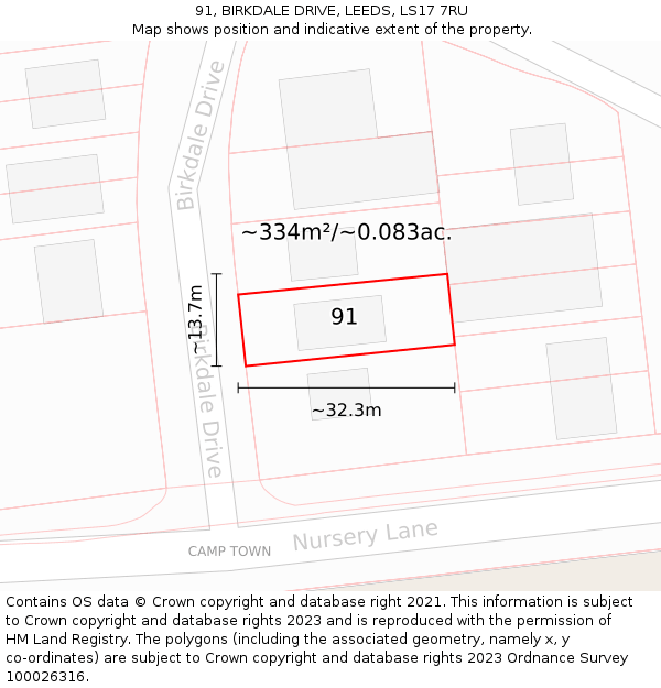 91, BIRKDALE DRIVE, LEEDS, LS17 7RU: Plot and title map