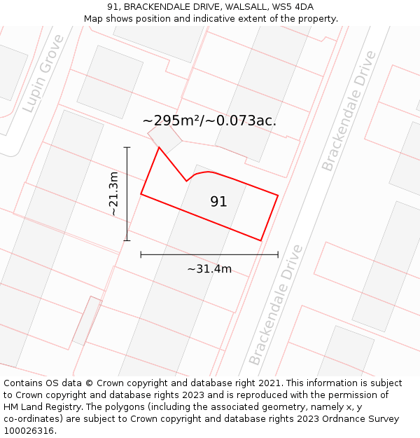 91, BRACKENDALE DRIVE, WALSALL, WS5 4DA: Plot and title map