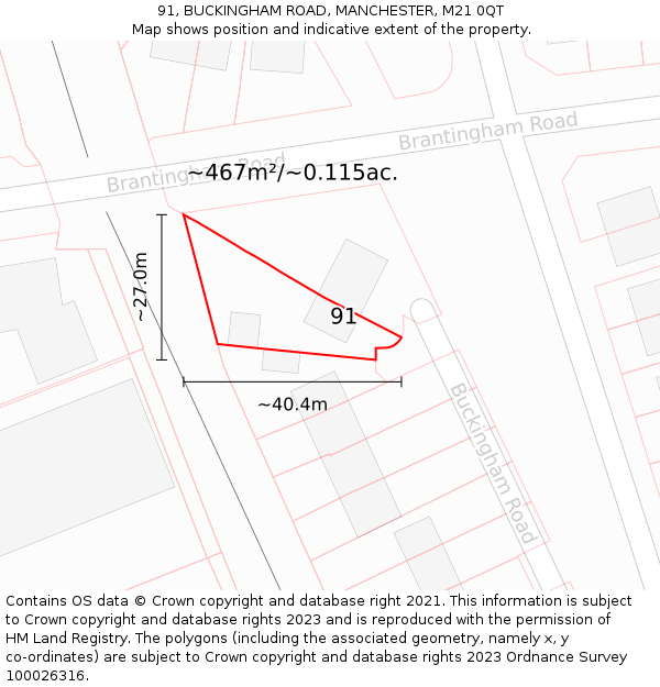 91, BUCKINGHAM ROAD, MANCHESTER, M21 0QT: Plot and title map