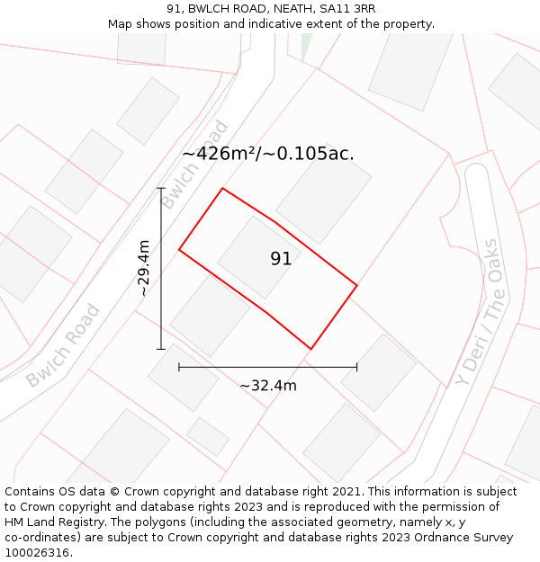 91, BWLCH ROAD, NEATH, SA11 3RR: Plot and title map