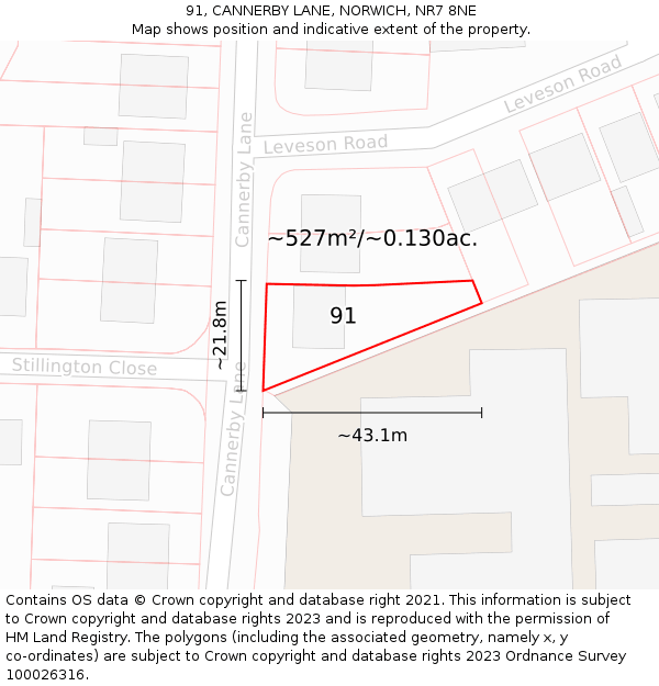 91, CANNERBY LANE, NORWICH, NR7 8NE: Plot and title map