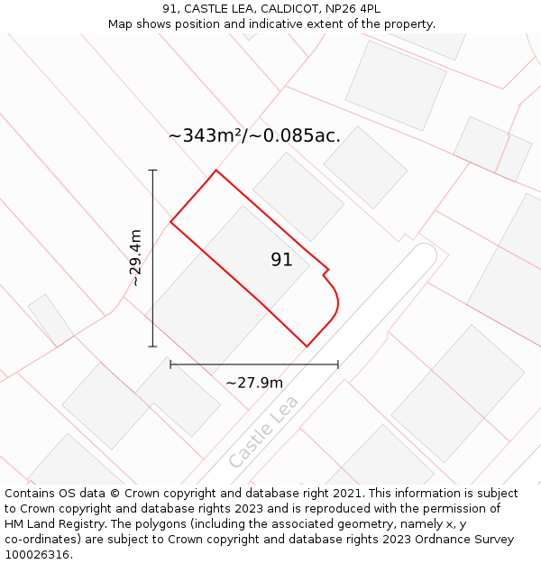 91, CASTLE LEA, CALDICOT, NP26 4PL: Plot and title map