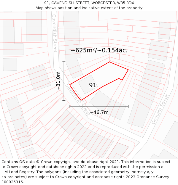 91, CAVENDISH STREET, WORCESTER, WR5 3DX: Plot and title map