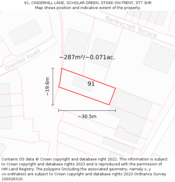 91, CINDERHILL LANE, SCHOLAR GREEN, STOKE-ON-TRENT, ST7 3HR: Plot and title map