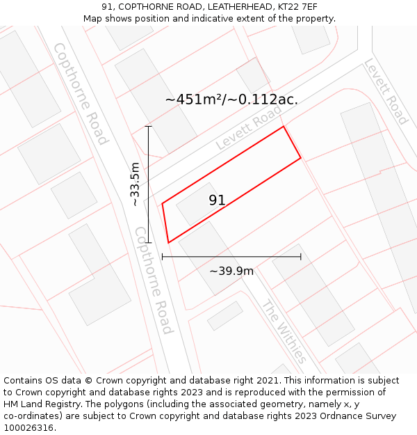 91, COPTHORNE ROAD, LEATHERHEAD, KT22 7EF: Plot and title map