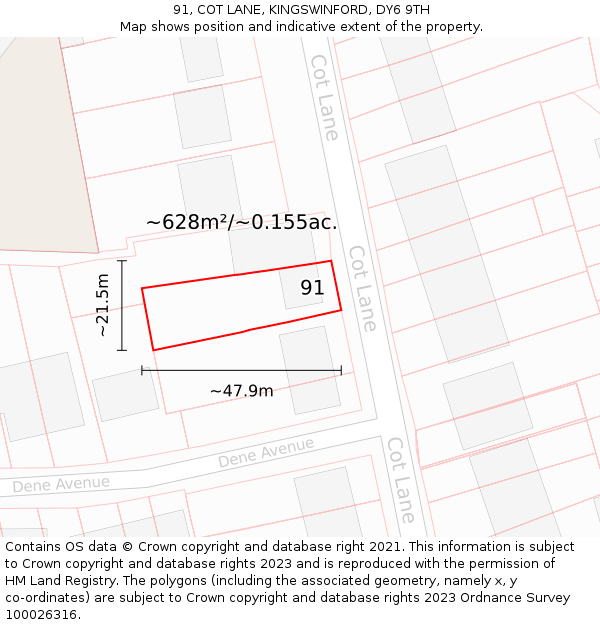 91, COT LANE, KINGSWINFORD, DY6 9TH: Plot and title map