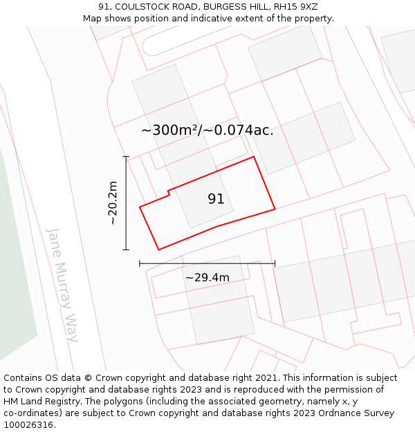 91, COULSTOCK ROAD, BURGESS HILL, RH15 9XZ: Plot and title map