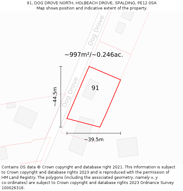 91, DOG DROVE NORTH, HOLBEACH DROVE, SPALDING, PE12 0SA: Plot and title map