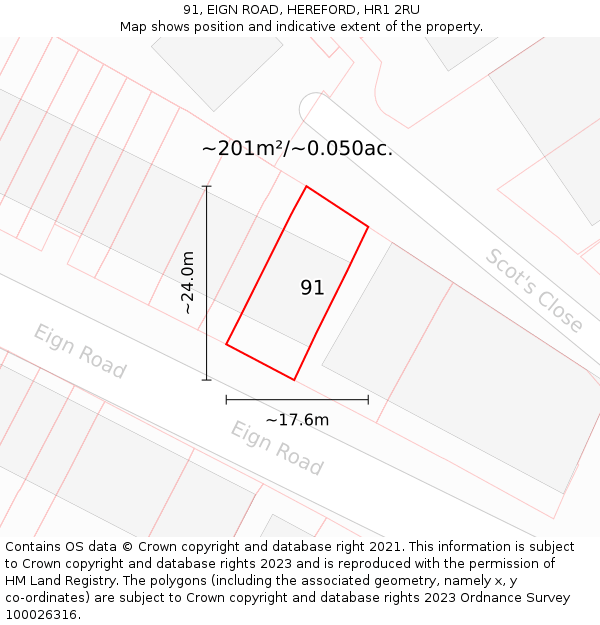 91, EIGN ROAD, HEREFORD, HR1 2RU: Plot and title map