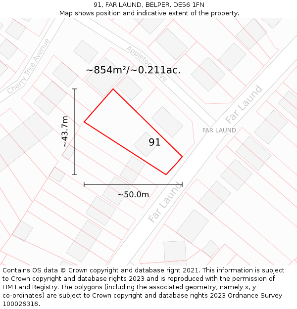 91, FAR LAUND, BELPER, DE56 1FN: Plot and title map