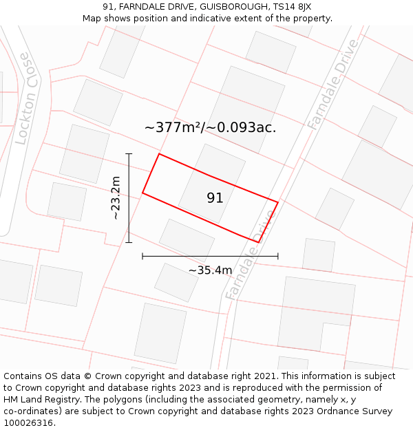 91, FARNDALE DRIVE, GUISBOROUGH, TS14 8JX: Plot and title map