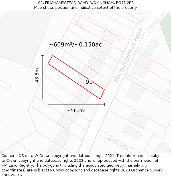 91, FINCHAMPSTEAD ROAD, WOKINGHAM, RG41 2PE: Plot and title map