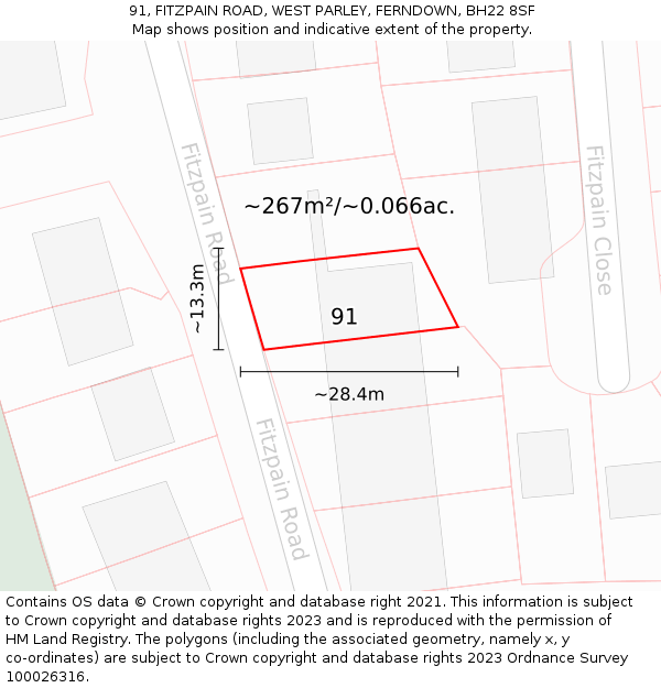 91, FITZPAIN ROAD, WEST PARLEY, FERNDOWN, BH22 8SF: Plot and title map