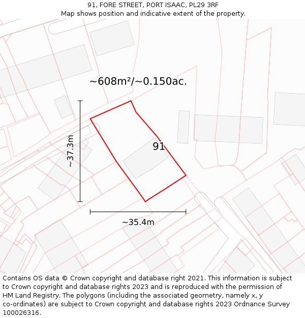 91, FORE STREET, PORT ISAAC, PL29 3RF: Plot and title map