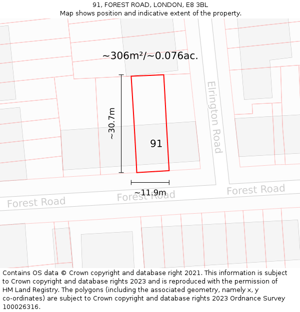 91, FOREST ROAD, LONDON, E8 3BL: Plot and title map