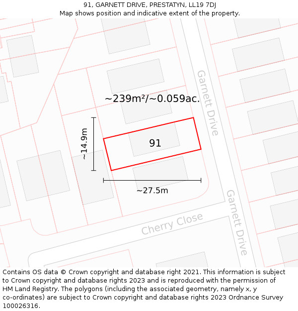 91, GARNETT DRIVE, PRESTATYN, LL19 7DJ: Plot and title map