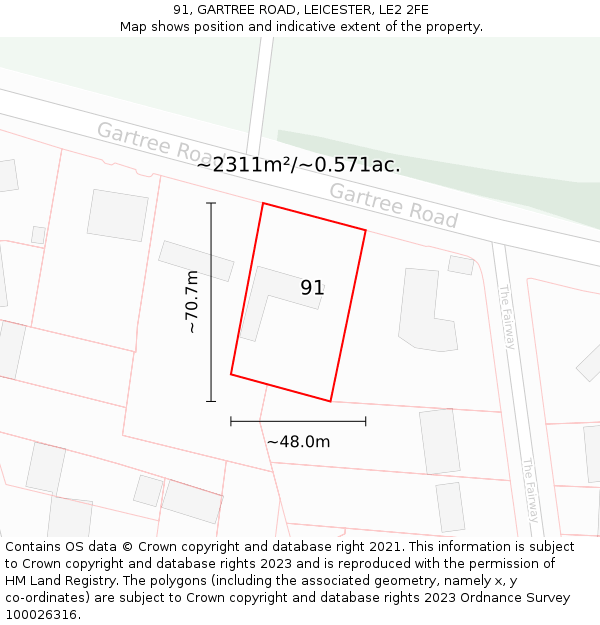 91, GARTREE ROAD, LEICESTER, LE2 2FE: Plot and title map